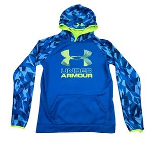 Under Armour‎ ColdGear Boy's Youth Hoodie Blue Neon Geometric Size XL